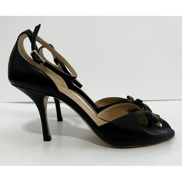 Giuseppe Zanotti High Heels Womens Size 39 8-8.5 Black Ankle Strap Open Toe Bow - Picture 4 of 8